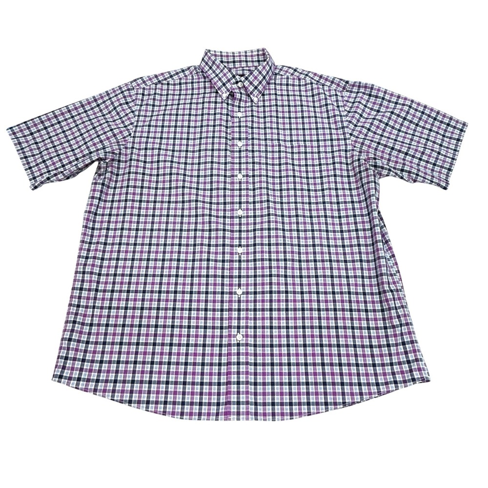 Jos A Bank Travelers Collection Shirt Mens XL Purple Navy Plaid Short Sleeve